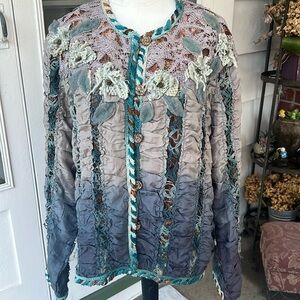 Stunning XL Boho Vintage Sandy Stark Ombre Silk Jacket